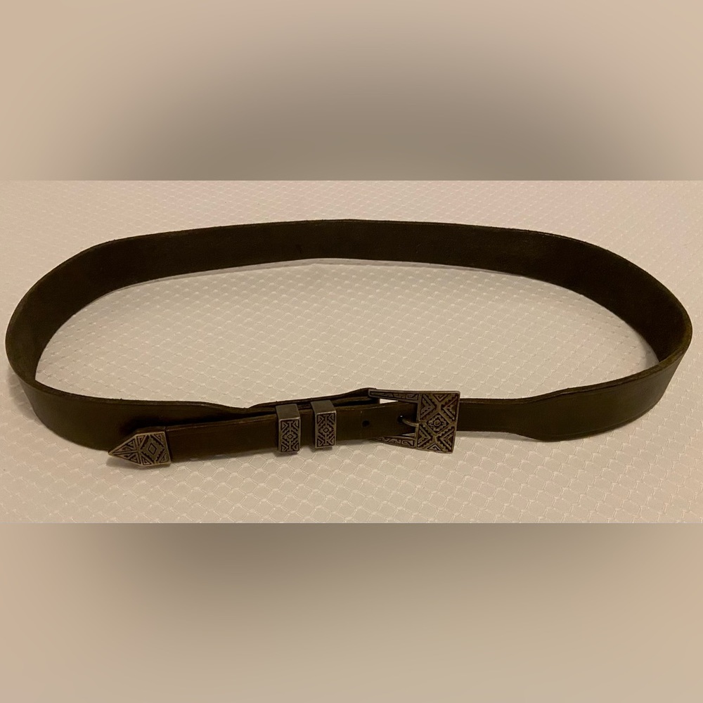 Navajo Artist CALVIN BEGAY Black Leather and Sterling Silver Belt.